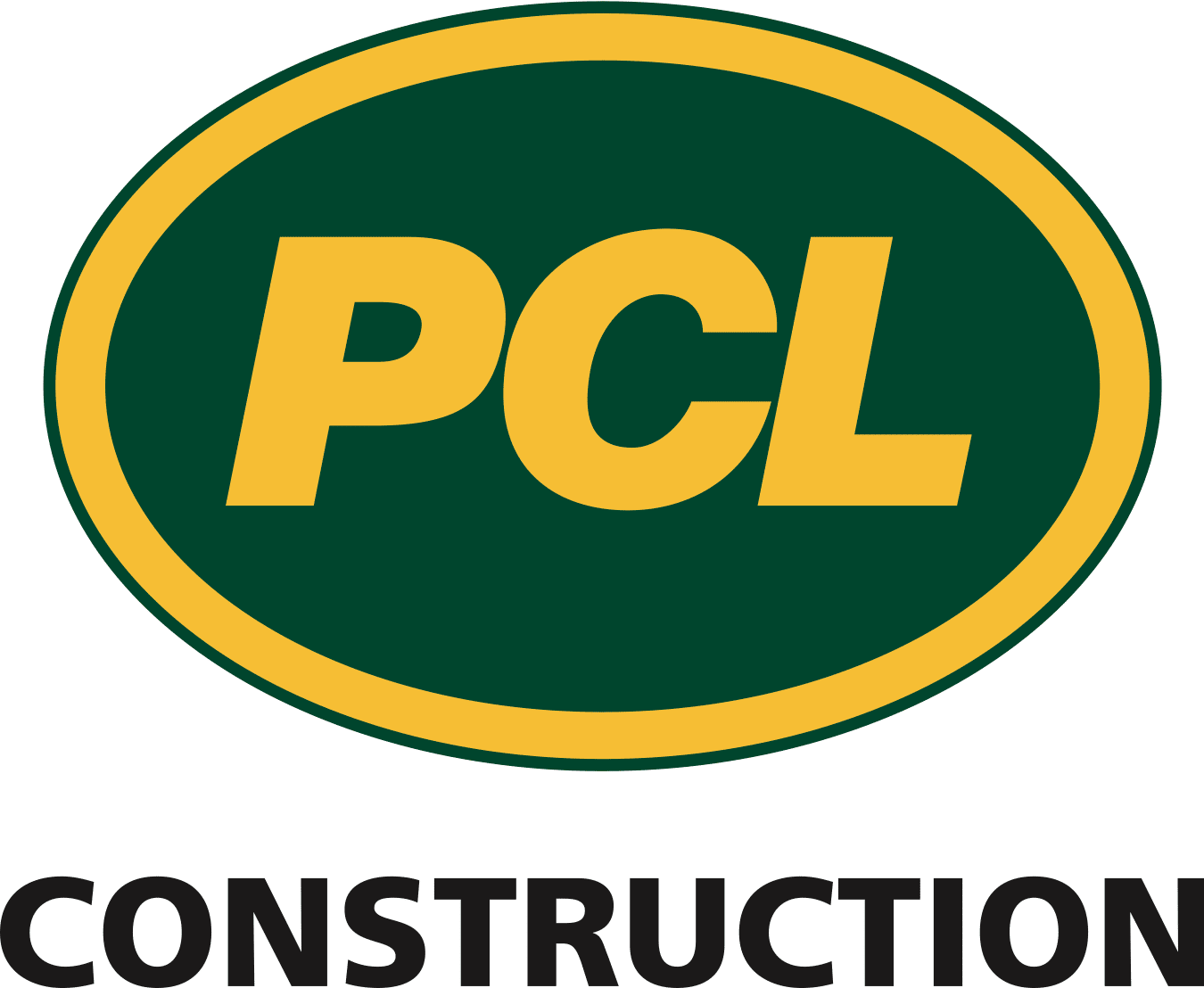 Logo for PCL Construction. Green and yellow oval reading PCL with Construction written underneath.