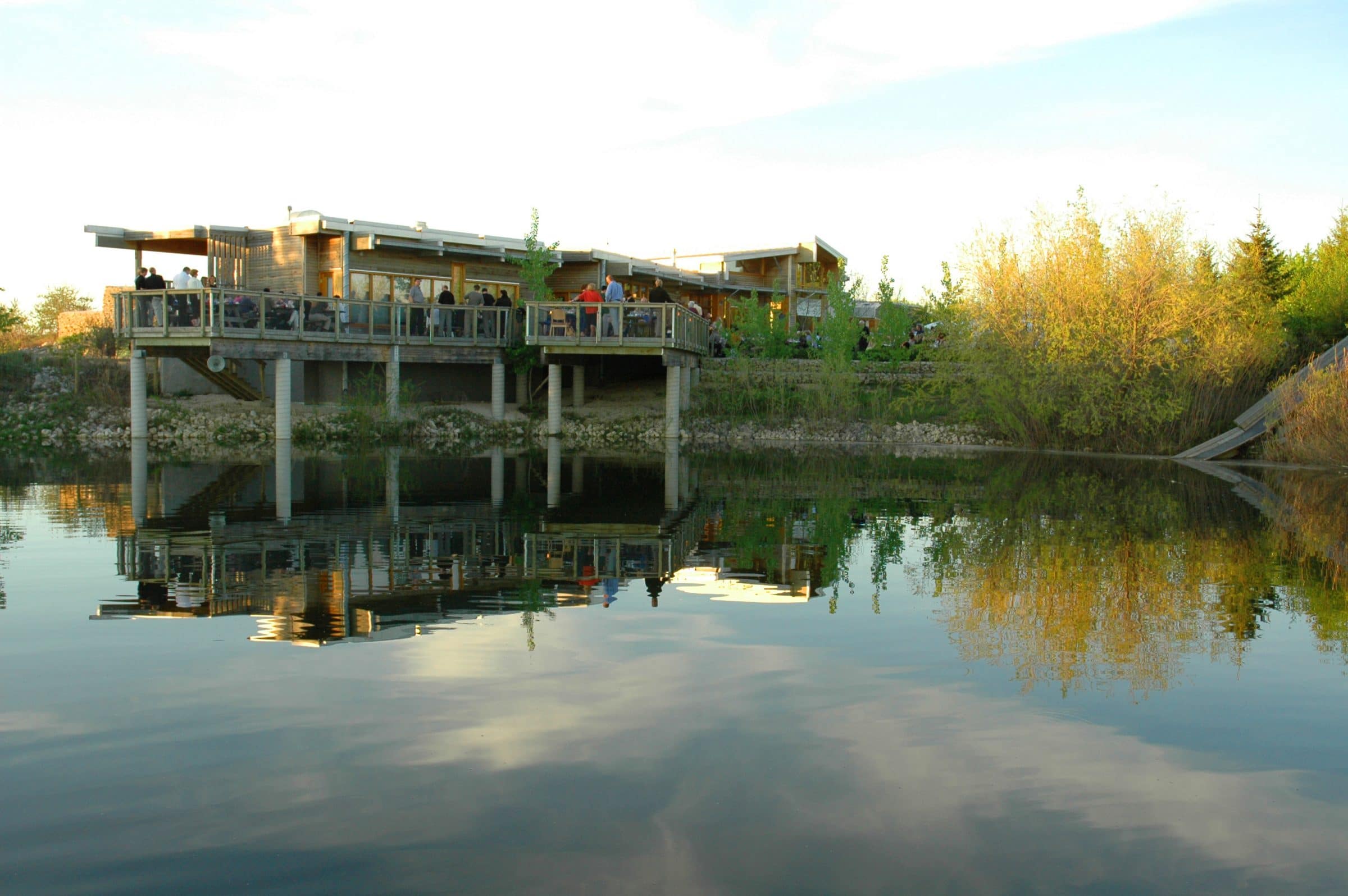 Alloway reception centre and its reflection in the lake.