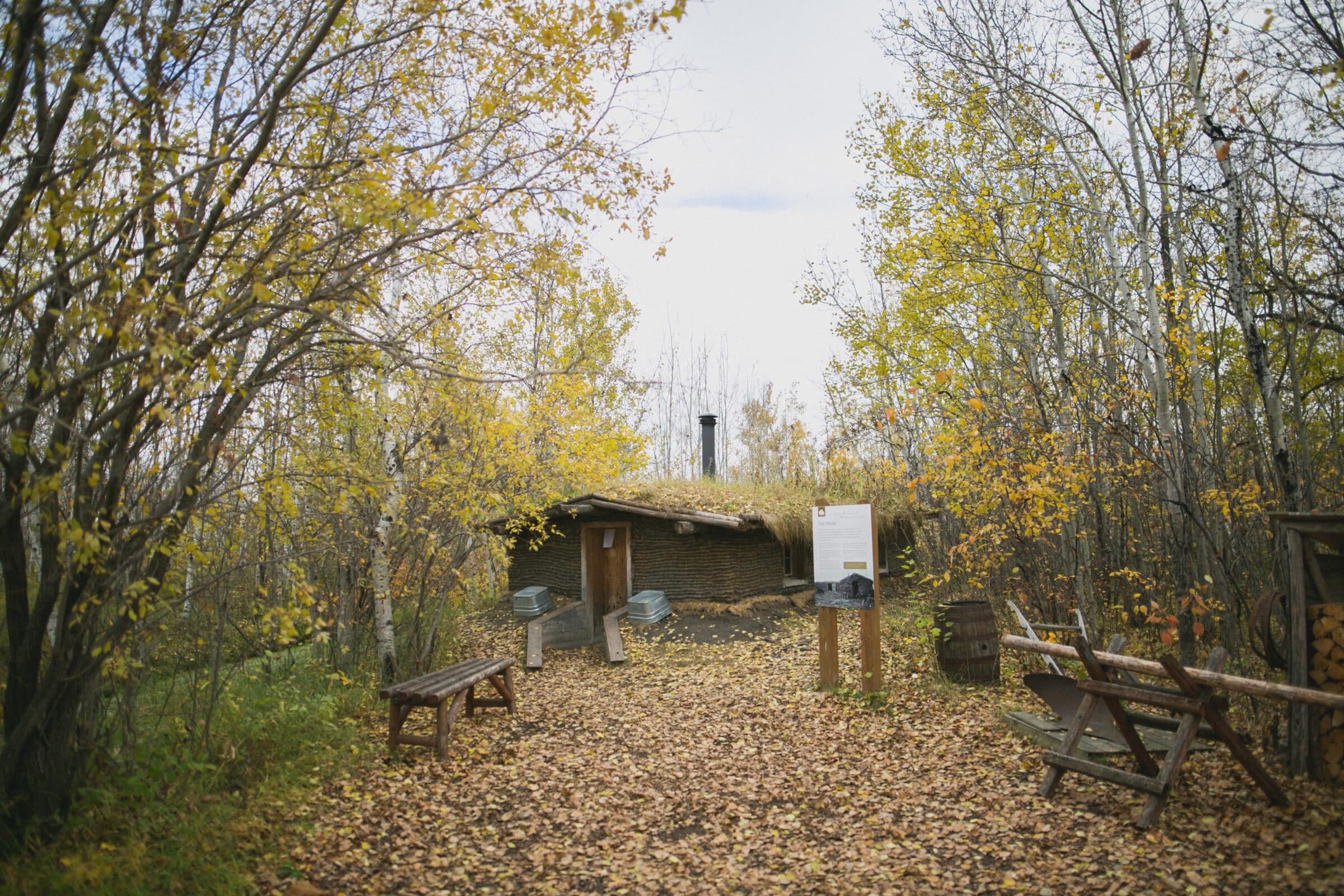 Pioneer Sod House in fall